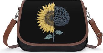Generic Brain Cancer Sunflower Crossbody Bags for Women Fashion Leather Shoulder Handbags With Adjustable Strap