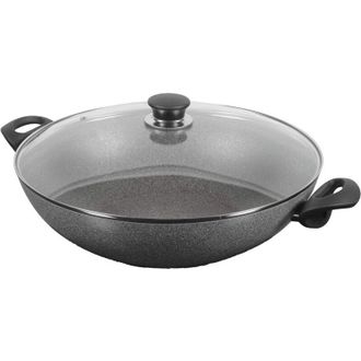 Ballarini Ferrara Granitium 75002-477 - Wok antiaderente grande con coperchio de vetro, 36 cm, nero - Ballarini