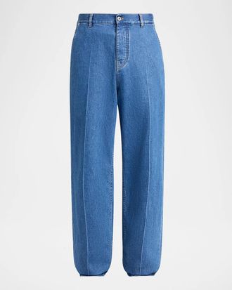 Bottega Veneta Men & apos;s Intrecciato Label Wide-Leg Jeans