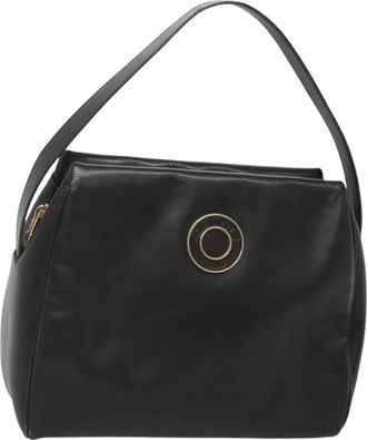 Celine Circle Logo Handbag Leather Black Leather Bag (Pre-Owned)