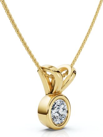 Pompeii3 Dainty Stackable Solitaire Bezel Diamond Pendant 14k Gold Lab Grown EF/VS