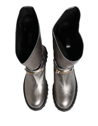Dolce & Gabbana Mens Metallic Silver Leather Mid Calf Boots Shoes Cervo Laminato