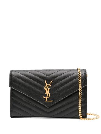 Saint Laurent Cassandre logo-plaque clutch bag - women - CALFSKIN/Brass - OS - Black