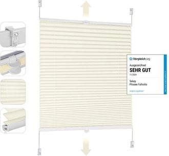 Sekey Sekey Tenda plissettata senza fori, 110 x 130 cm, tenda avvolgibile plissettata, per porte e finestre, opaca, protezione solare, 110 cm di larghezza