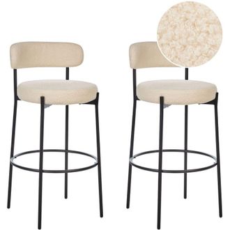 Beliani Set di 2 sgabelli da bar Boucle Steel con gambe nere senza braccioli Sedute per sala da pranzo color beige chiaro Allison