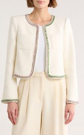 Cinq &agrave; Sept Verity Crystal Trim Tweed Jacket in Gardenia/Multi at Nordstrom Rack, Size 10