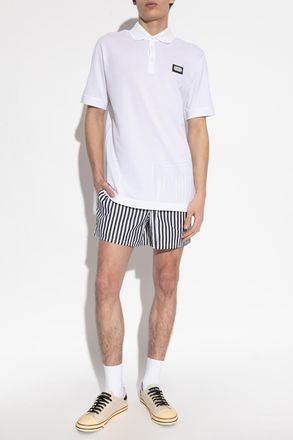 Dolce & Gabbana Cotton Shorts With A Striped Pattern, Mens, Black