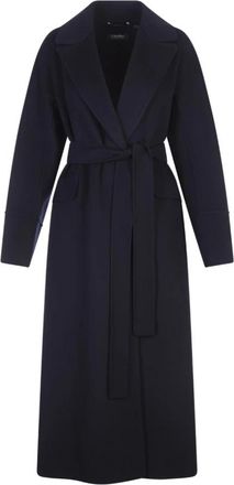 Max Mara Blauwe Jassen voor Vrouwen - Dames - Jas met riem - Blauw - S - Wol - Jassen