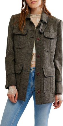Free People Renaux Herringbone Officer Jacket in Espresso at Nordstrom, Size X-Small