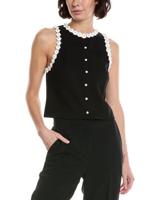 CeCe by Cynthia Steffe Cece Crochet Floral Trim Button-Down Top