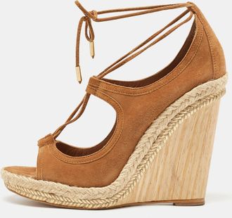 Aquazzura Brown Suede Sexy Thing Cutout Wedge Sandals