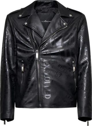 John Richmond Bikerjack met asymmetrische rits - Heren - Leren en Su&egrave;de Jassen - Zwart - S - Leer - Jassen