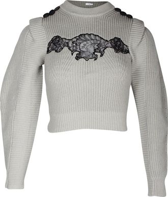 Self Portrait Contrast Lace Sweater in Grey Cotton