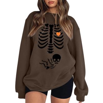 Generic Womens Halloween X-Ray Skeleton Maternity Sweatshirts Crewneck Pullover Fall Pregnancy Announcement Shirts Tops Halloween