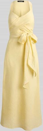 Lauren Ralph Lauren Tailliertes Midikleid aus reinem Leinen mit Bindeg&uuml;rtel in Hellgelb, Gr&ouml;&szlig;e 34