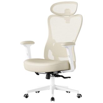 Songmics Silla de oficina ergon&oacute;mica con reposacabezas de color beige
