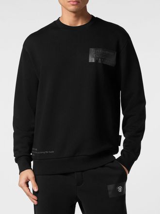 Plein Sport Felpa girocollo in cotone con logo stampato e spalle cadute