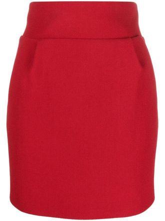 Alexandre Vauthier high-waist fitted skirt - women - Cupro/Wool - 42 - Red