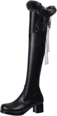 Generic Womens Over The Knee Boots Lace Up Side Zipper Thick Heel Winter Long Boots