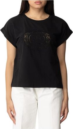Twinset Ovaal T-shirt in kant - Dames - T-shirts - Zwart - M - Tops