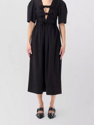 Ganni organic cotton v-neck puff-sleeve midi dress