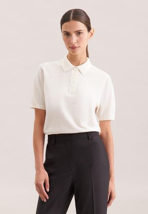 Seidensticker Strickpullover SEIDENSTICKER, Damen, Gr. XS, sanftes wei&szlig;, 90% Wolle, 10% Seide, regular fit, Pullover Strickpullover, Polo