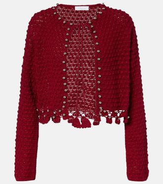 Paco Rabanne Cardigan in cotone crochet con borchie