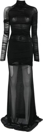 Amazu&igrave;n Dakota Sheer Dress - Dames - Avondkleed - Zwart - ONE Size - Leer - Kleedjes