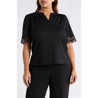 Anne Klein Crepe Lace Trim Top in Anne Black at Nordstrom, Size 2X