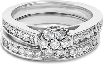 House of Brilliance Sterling Silver 1/2 Cttw Diamond Cluster Flower Bridal Set
