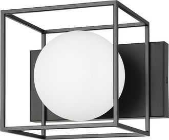 Eglo Eglo Grayson 1 Light Ceiling Or Wall Light With Matte Black Finish & White Sphere Glass