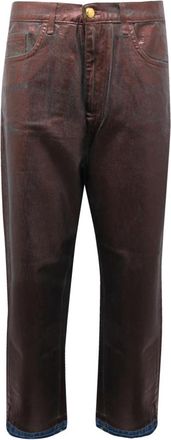 Elisabetta Franchi Gelamineerde denim broek - Dames - Regular Fit Jeans - Bruin - W27 - Denim - Jeans