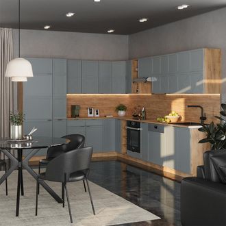 Vicco Cocina Esquinera Fame-line, Roble Azul Claro/gris Dorado, 347 X 257 Cm, Et Antracita, Vicco