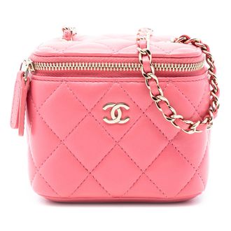 Chanel Pre-owned Womens Mini Quilted Lambskin Top Handle Vanity Case With Chain - Light Pink Leather - One Size
