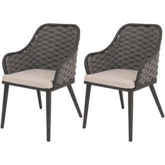 Hhg Hhg - Juego De 2 Sillas De Jard&iacute;n De Aluminio 761, Silla De Exterior, Tejido De Cuerda De Olefina (200 G/m&sup2;) Cuerda, Gris Claro Cojines Gris Oscuro