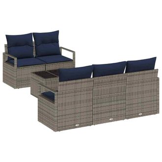 vidaXL Juego De Sof&aacute; 6 Pcs Gris Y Marino Rat&aacute;n Sint&eacute;tico Vidaxl