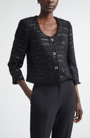 St. John Metallic Tweed Jacket in Black at Nordstrom, Size 12
