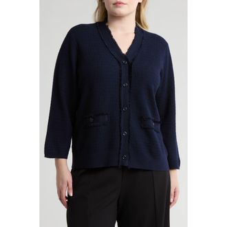 Adrianna Papell V-Neck Fringe Cardigan in Blue Moon at Nordstrom Rack, Size 2X