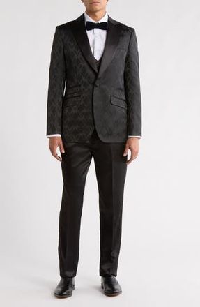 ZeGarie Stacy Adams Solid Peak Lapel 3-Piece Tuxedo in Black at Nordstrom Rack, Size 56 Long