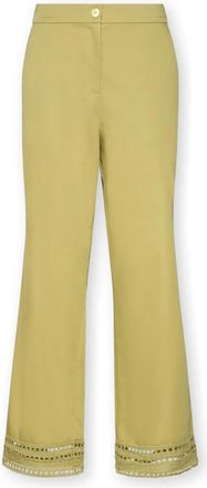 Elena Miro Gemengde Katoenen Broek met Kant - Dames - Wijde Broeken - Groen - 6XL - Katoen - Broeken