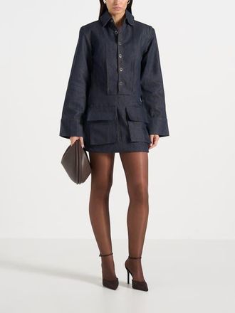 Mani&egrave;re De Voir Laure Cargo Shirt Mini Dress in Indigo at Nordstrom, Size 12
