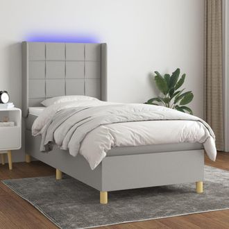 vidaXL Vidaxl - Cama Box Spring Colch&oacute;n Y Luces Led Tela Gris Claro 100x200 Cm
