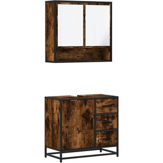vidaXL Set De Muebles Ba&ntilde;o 2 Pzas Madera Contrachapada Roble Ahumado Vidaxl