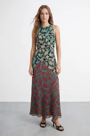 Warehouse Womens Patch Floral Racerback Midi Dress - Size 16 UK
