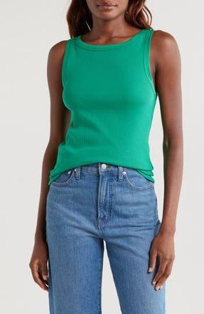 Madewell High Neck Cotton Tank in Verdant Green at Nordstrom Rack, Size X-Small