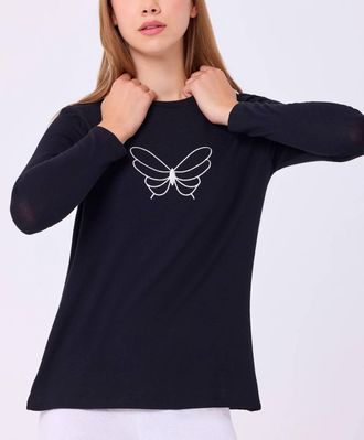 French Kyss Butterfly Detail Top In Black/ivory