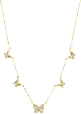 Savvy Cie Jewels GOLD PLATED OVER STERLING SILVER.925 PAVE BUTTERFLY WHITE CZ STATION NECKLACE