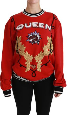 Dolce & Gabbana Womens Queen Sweatshirt Red Embellished - Poppy Cotton - Size EU 38 (Womens)