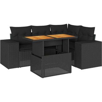 vidaXL Set De Muebles De Jard&iacute;n 5 Pzas Y Cojines Rat&aacute;n Sint&eacute;tico Negro