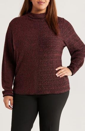 Nic+Zoe Pixel Knit Funnel Neck Sweater in Red Mix at Nordstrom Rack, Size 2 X